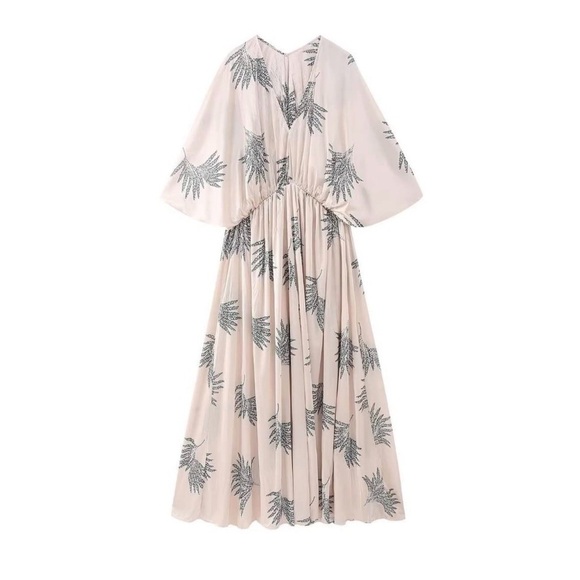 Zara Dresses & Skirts - Zara Ecru Ivory Satin Effect Kaftan Maxi Dress